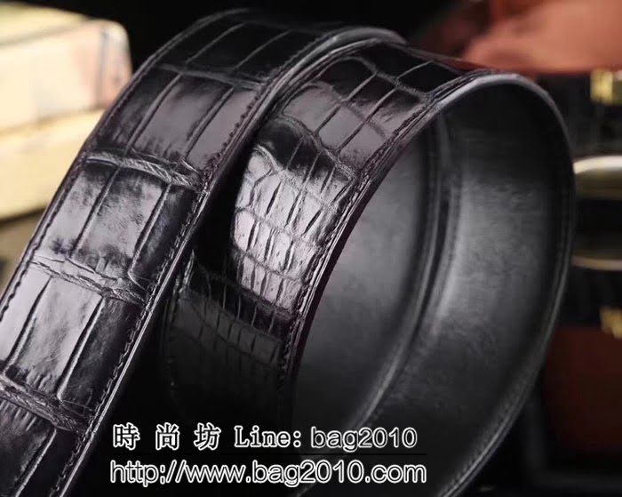愛馬仕HERMES 私人訂制 鱷魚進口肚皮整條無接 高端男士皮帶 HHG1736